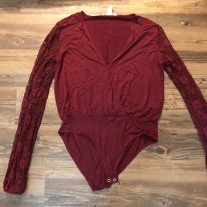 Maroon lace long sleeve bodysuit